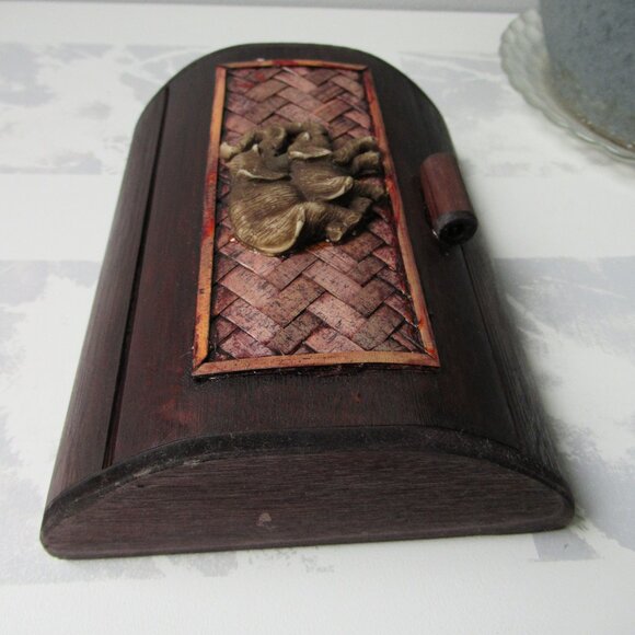 Handmade Curved Rectangular Decorative Wood Box with Elephant Made in Myanmar - Picture 5 of 10